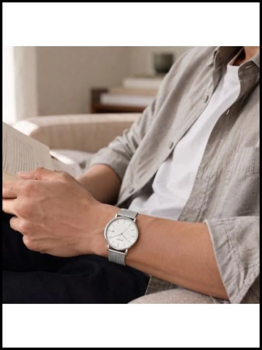 Men's Thin Analog Quartz Watch Stainless Steel Mesh Band Minimalist